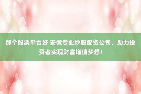 那个股票平台好 安徽专业炒股配资公司，助力投资者实现财富增值梦想！