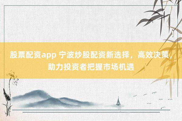 股票配资app 宁波炒股配资新选择，高效决策，助力投资者把握市场机遇