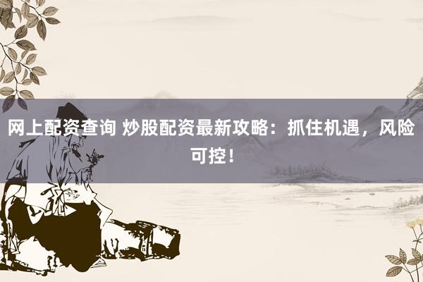 网上配资查询 炒股配资最新攻略：抓住机遇，风险可控！