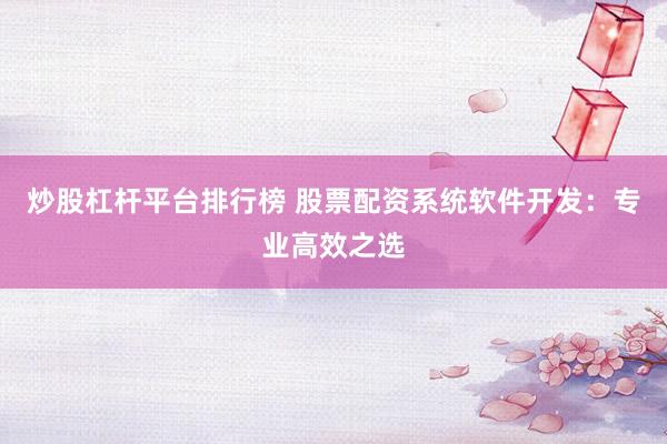 炒股杠杆平台排行榜 股票配资系统软件开发：专业高效之选