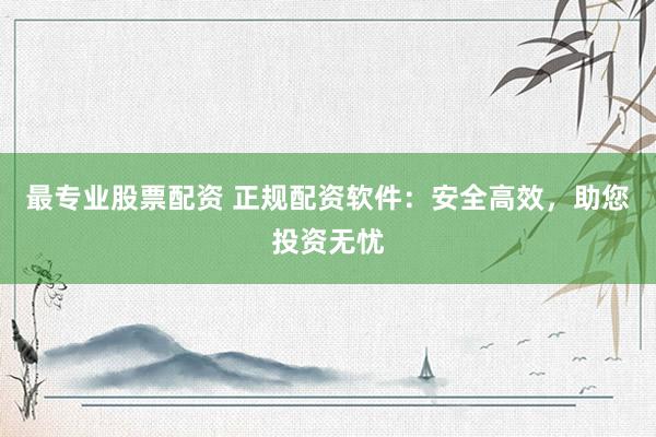 最专业股票配资 正规配资软件：安全高效，助您投资无忧