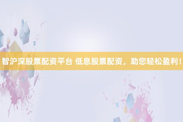 智沪深股票配资平台 低息股票配资，助您轻松盈利！