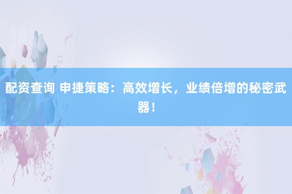 配资查询 申捷策略：高效增长，业绩倍增的秘密武器！
