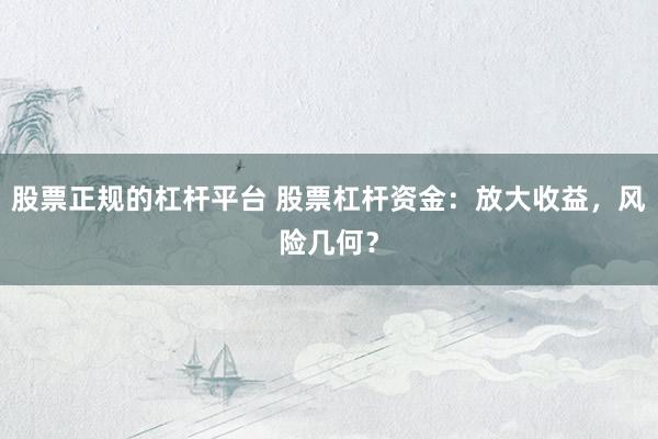 股票正规的杠杆平台 股票杠杆资金:放大收益,风险几何?