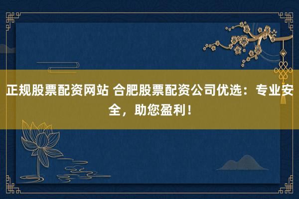 正规股票配资网站 合肥股票配资公司优选：专业安全，助您盈利！